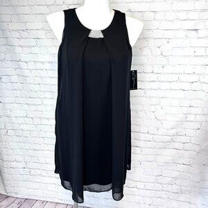 NWT S. LEVINE FLOWY BLACK CHIFFON DRESS W/EMBELLISHMENT - 10